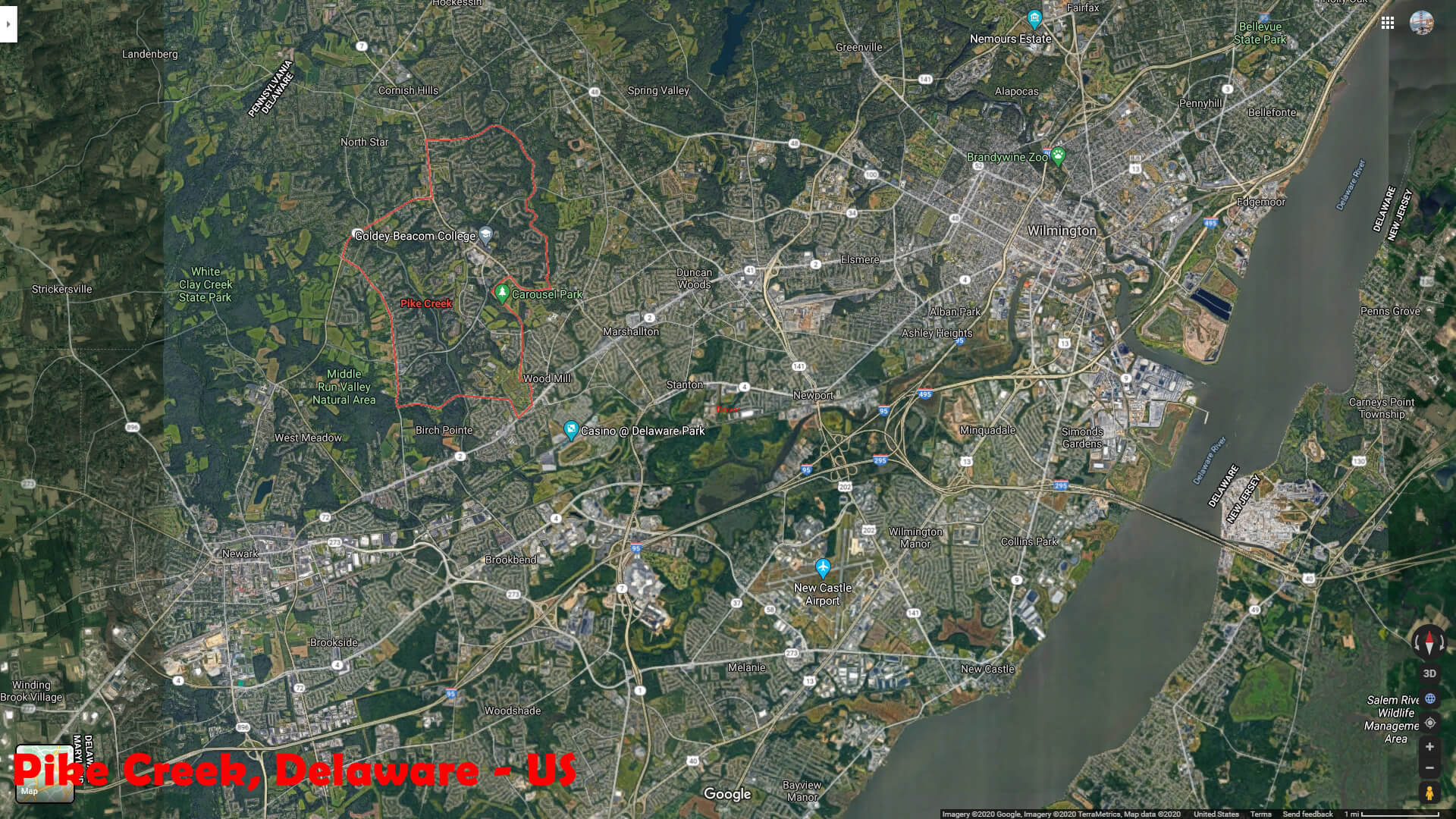 Pike Creek Area Map Delaware US